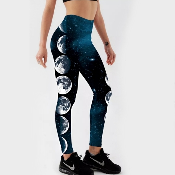 A Gothic Universe Pants - ATHLETIC LEGGINGS | Digital Moon Phases Print | Moisture Wicking - Breathable M